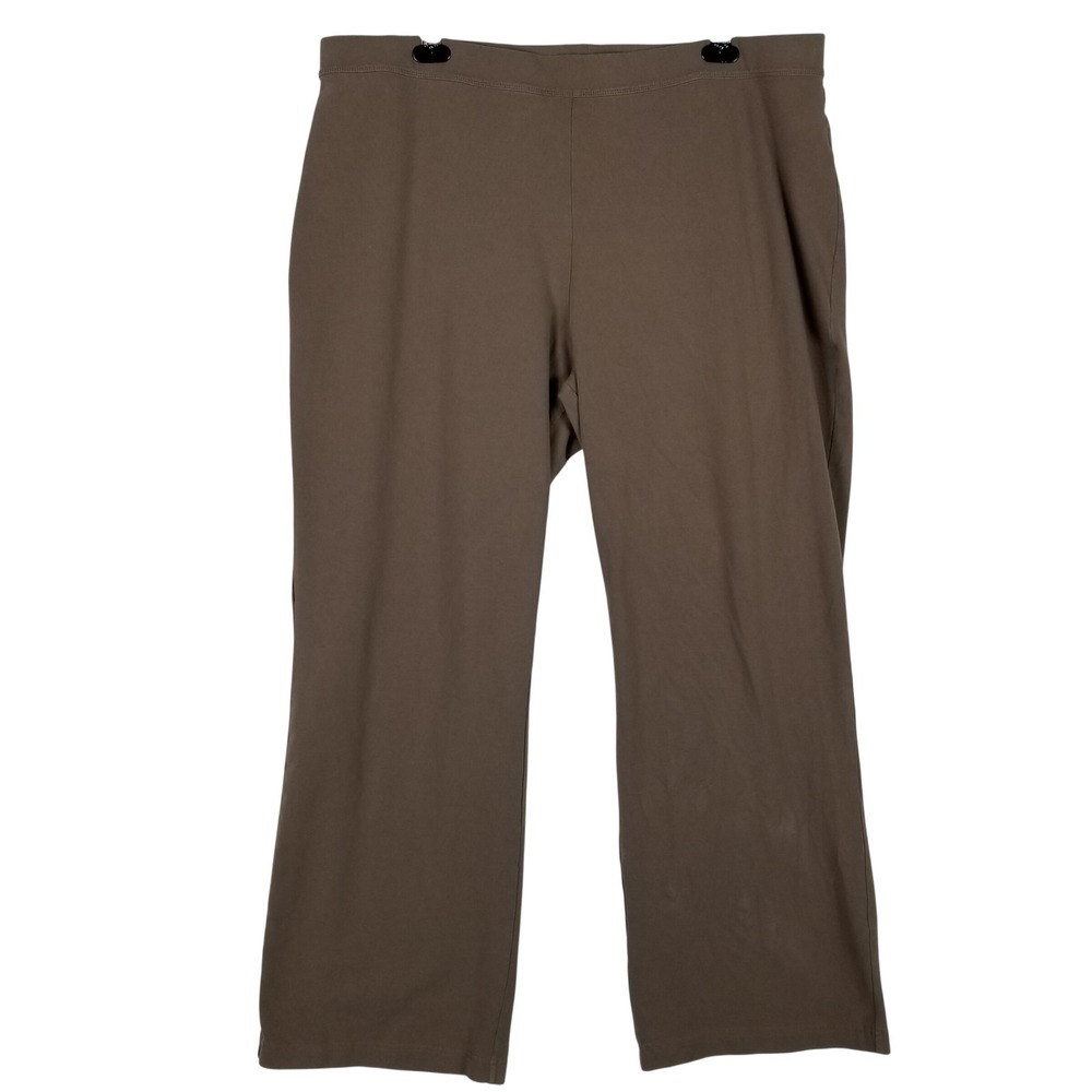 L.L.Bean Pants Women 2X Brown Cotton Lycra Spandex Wide Leg Pull On 252076